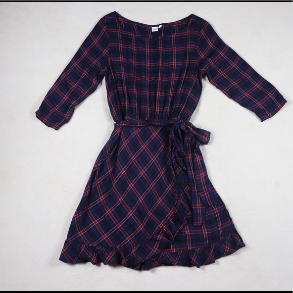Dresses & Skirts - Gap blue red plaid long sleeve Autumn Dress